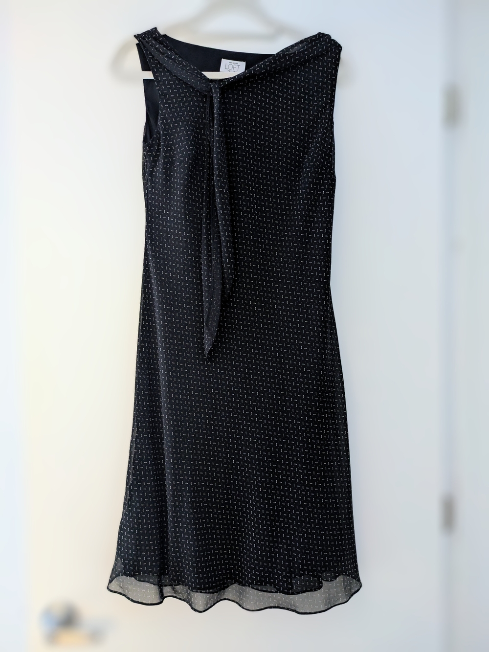 Sleeveless Black Tie-Neck Polka Dot A-Line Dress